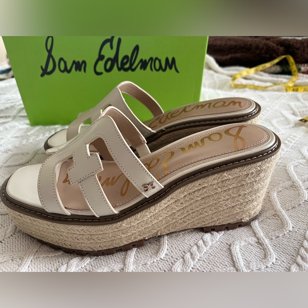 Sam Edelman Ivory Wedge Platform Slides Designer Women’s Size 9.5 - Picture 4 of 13